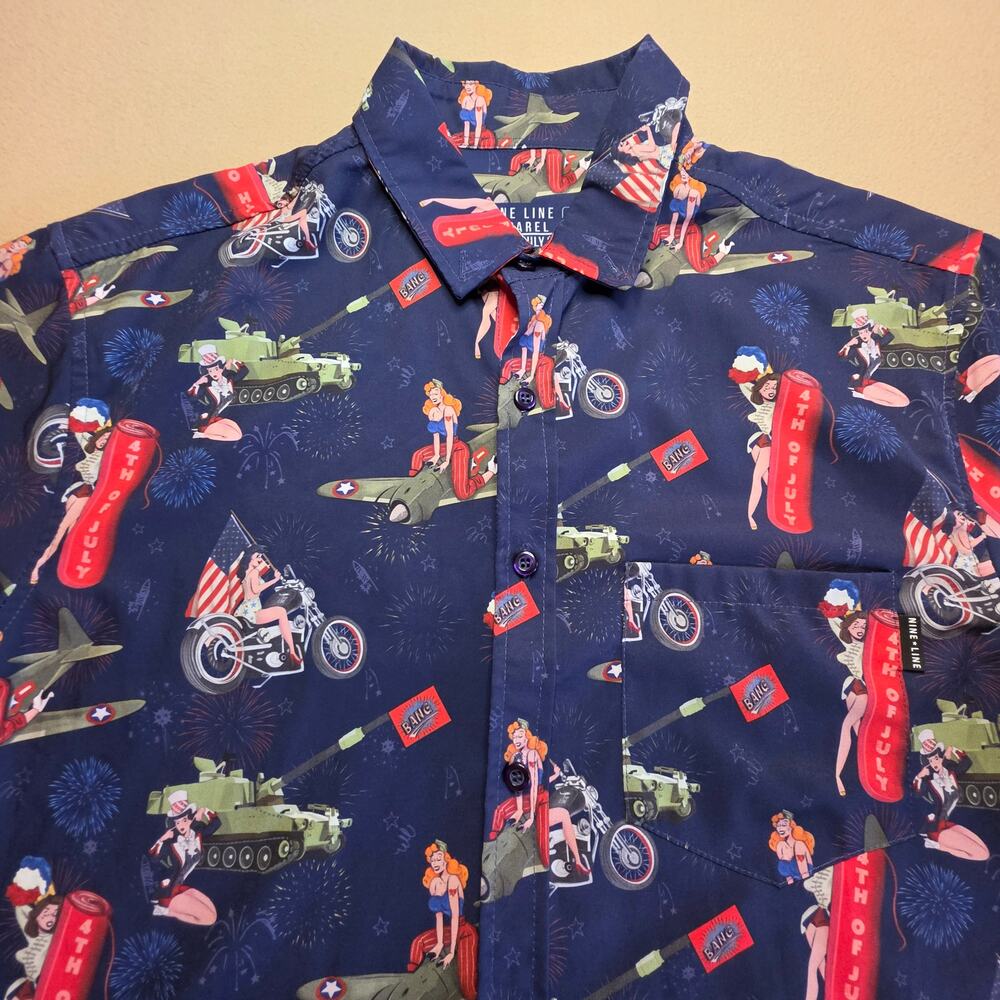Nine Line Apparel July 4 Stretch Button Shirt Sz Med Girls Motorcycles Military